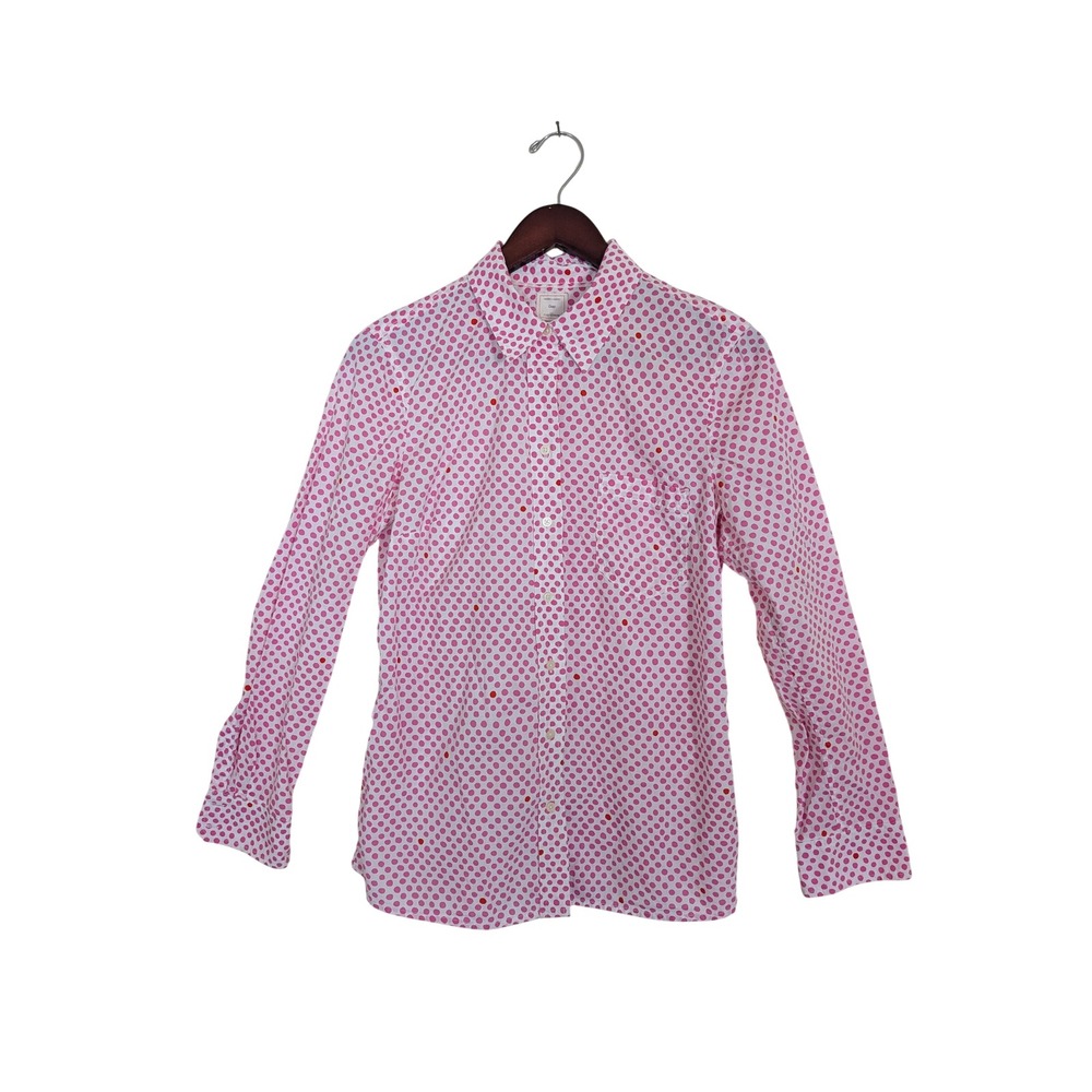 Gap Fitted Boyfriend Shirt Womens Small Pink Red Polka Dot Cotton Button Up